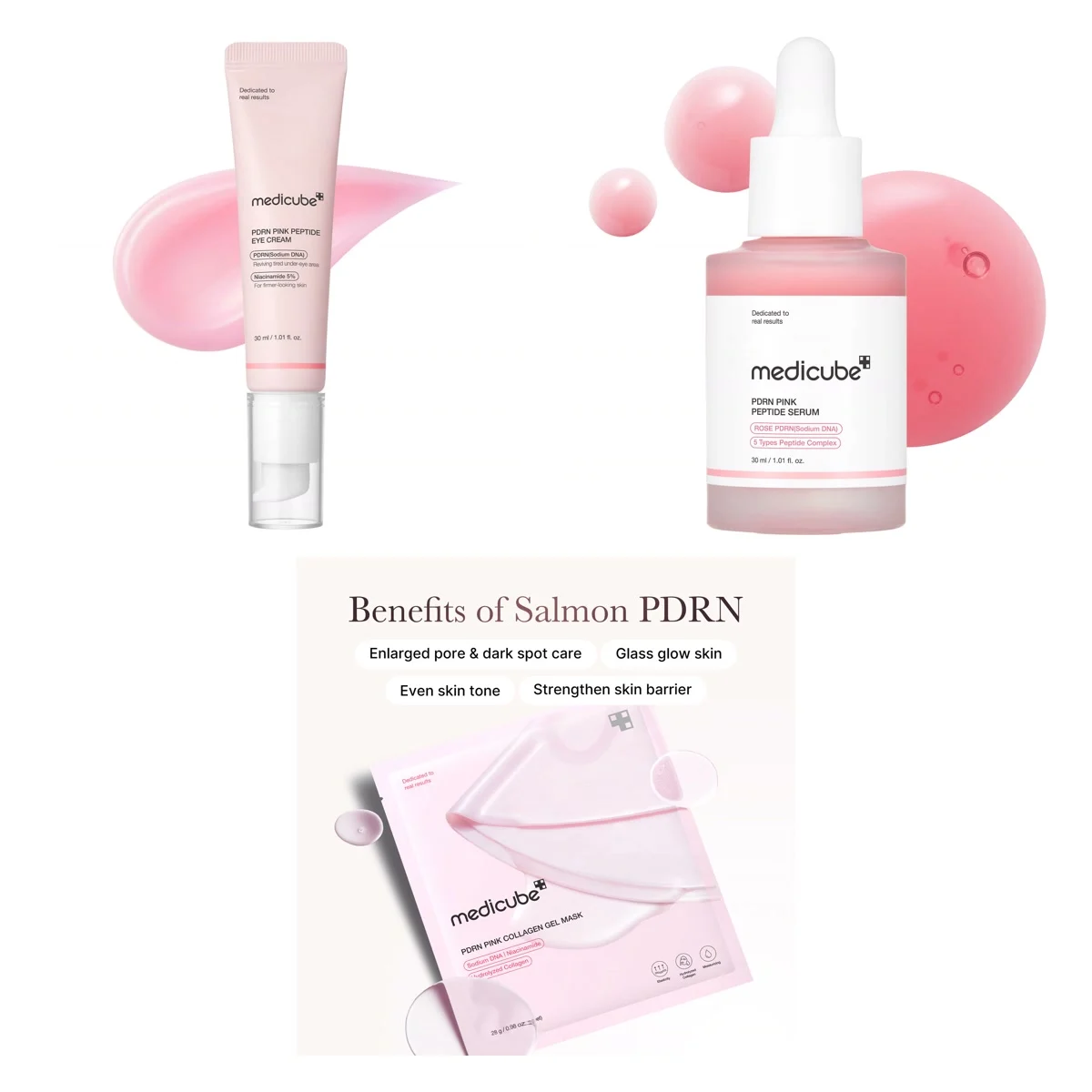 Medicube Trio sérum, contour des yeux et masque gel au PDRN rose : tout ce qu’il y a dans le coffret