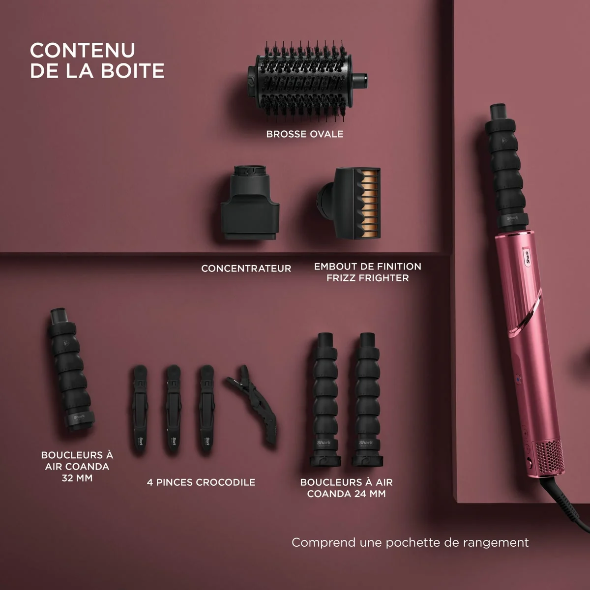 Tout ce qu’il y a dans le coffret Shark FlexStyle Cerise Noire